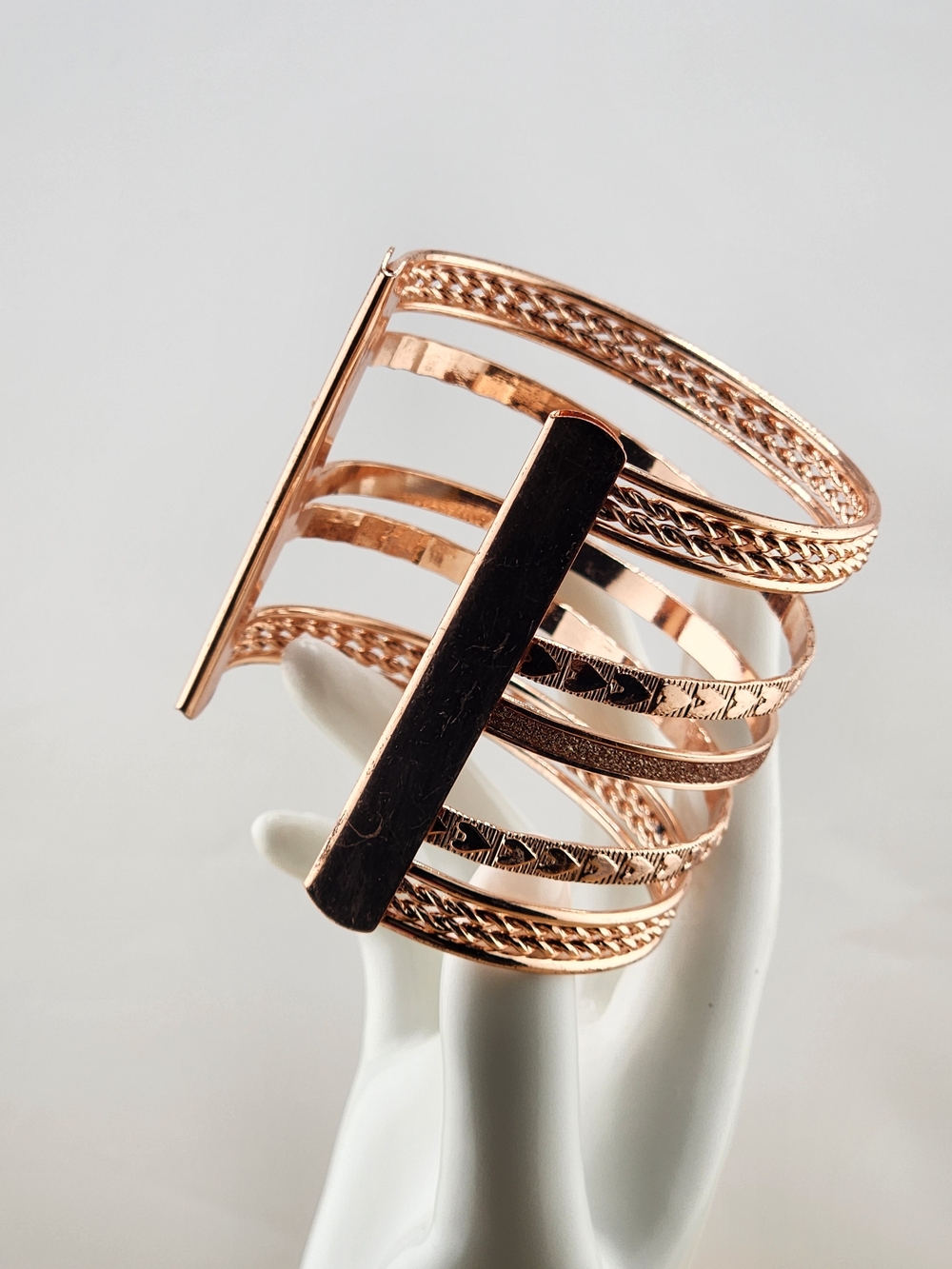 Rose Gold Tone Multi-Band Cuff Bracelet - Women Accessories 0526